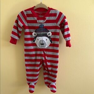 Carter's Red and Gray Striped Bear One Piece